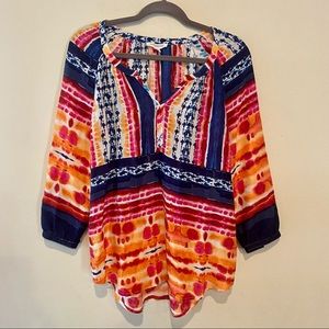 BEACHLUNCHLOUNGE I3/4 SLEEVE BOHO BEACHY LIGHTWEIGHT TRAVEL TOP SIZE SMALL